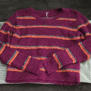 Free People Multicolor Striped Crew Neck Sweater